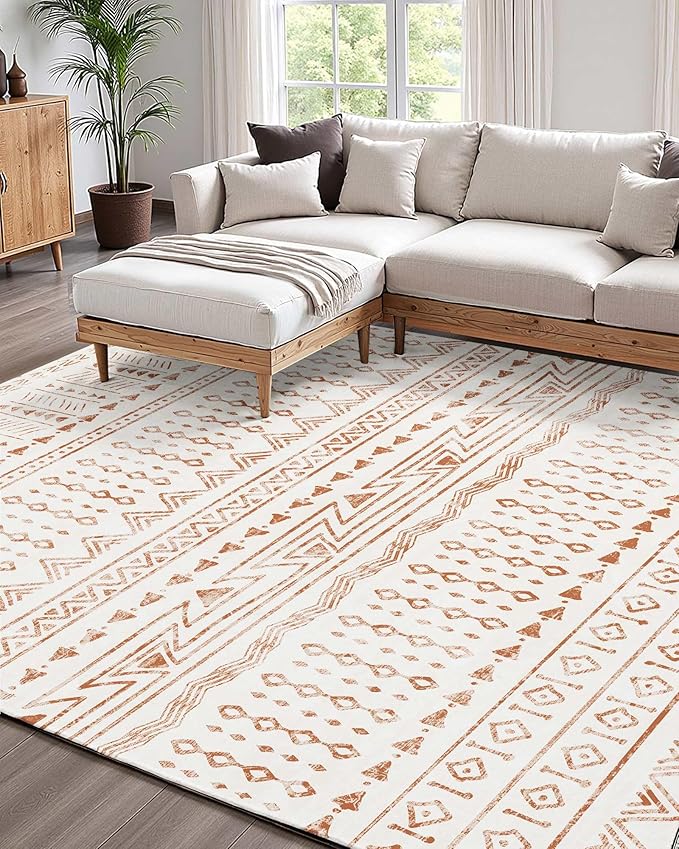 VEVOR 5 x 7 ft Area Rug Large Washable Rug Non-Slip and Tear-Resistant Soft Carpet Pet & Child Friendly Modern Area Rugs Indoor Mat for Bedroom Office Living Room Kids Room Entryway Beige