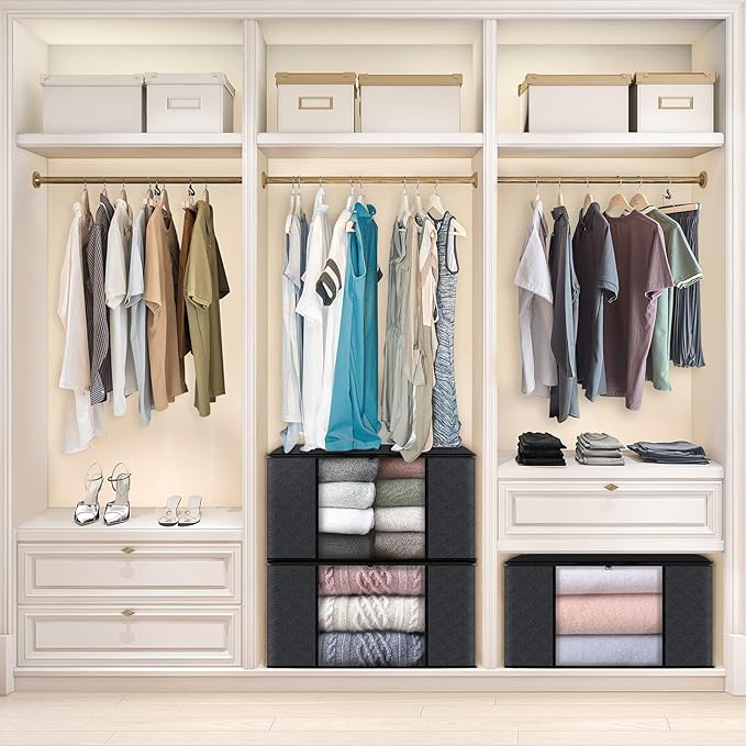 Fab totes Storage Bags,Clothes Blanket Storage Bins Foldable Closet Organizers with Reinforced Handle for Home Dorm Storage and Organization,Fabric Bags for Organizing Sheets,Clothing (Black,3 Pack)