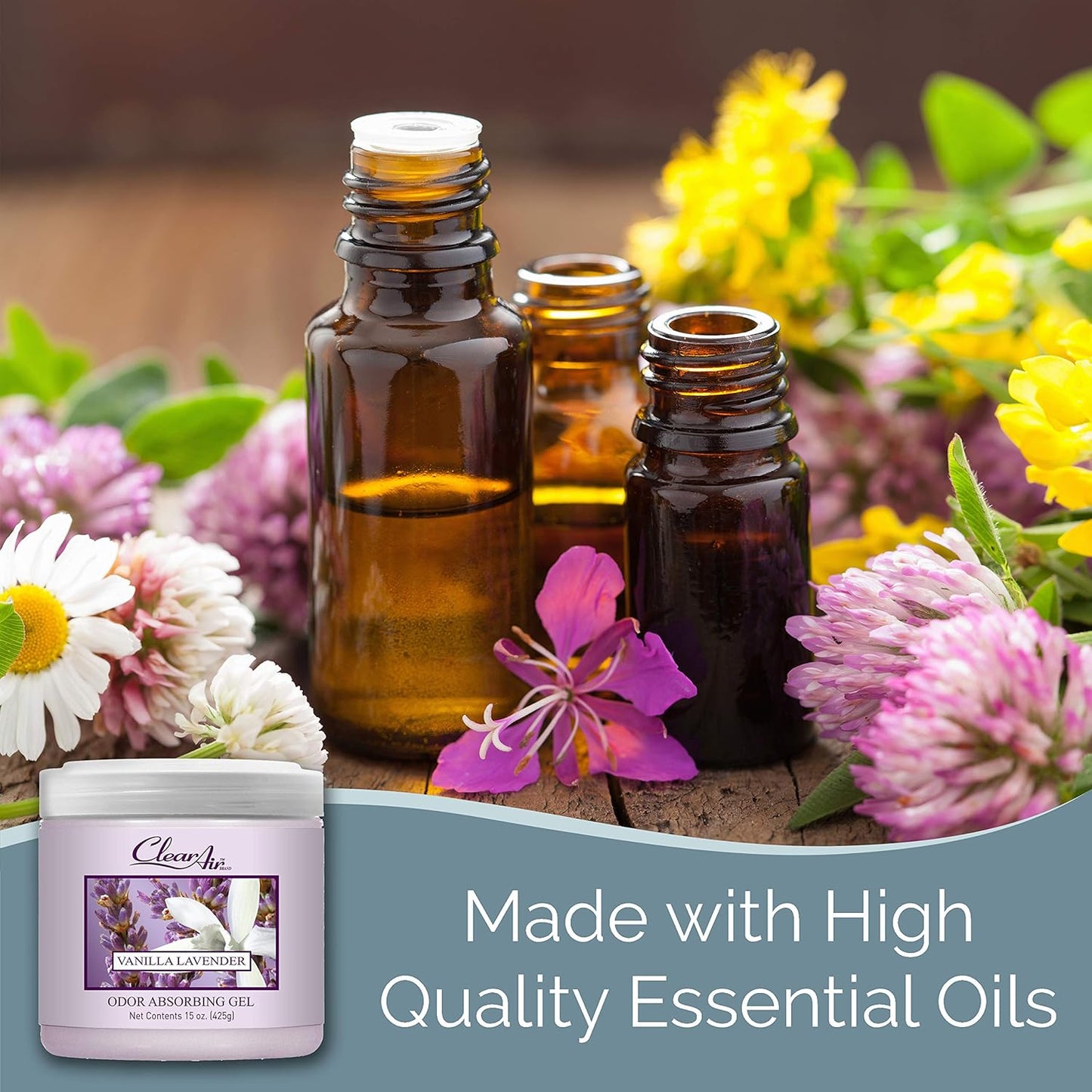 Clear Air Odor Absorber Gel - 15 oz, Pack of 2 - Air Freshener Absorbs and Eliminates Odors in Bathrooms, Cars, Boats, RVs and Pet Areas - Made with Essential Oils - Lavender Vanilla Scent