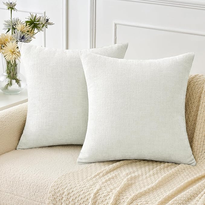 MIULEE Pack of 2 Christmas Couch Throw Pillow Covers 18x18 Inch Soft White Chenille Pillow Covers for Sofa Living Room Solid Dyed Pillow Cases