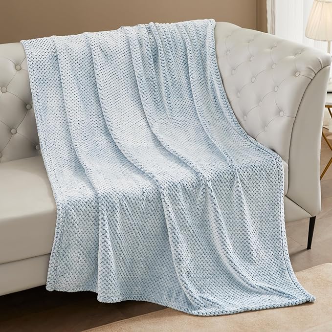 Exclusivo Mezcla Fleece Bed Blanket King Size, Super Soft and Warm Blankets for Couch, Sofa and Bed Waffle Textured, Cozy, Fuzzy and Lightweight (Mixed Slate Blue, 90x104 Inches)