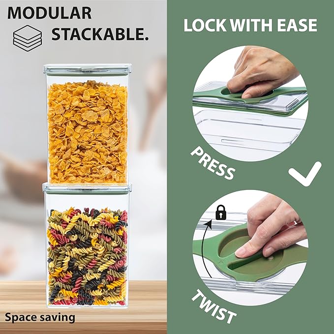 Leakproof Food Storage Container Set with Twist-Lock Lids, 3-Pack BPA-Free Stackable Pantry Canisters for Sugar, Flour, Pasta, Snacks (0.8qt (3.2 Cup), 1.9qt (7.6 Cup), 3qt (12 Cup)- Sand