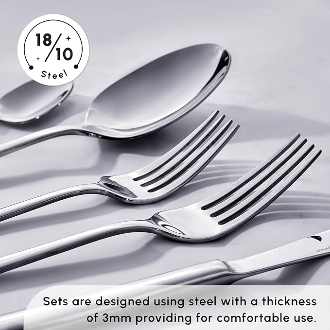 Karaca Tivoli Silver 30-Piece Cutlery Set, for 6 People, 18/10 Stainless Steel Cutlery Set, Heat Resistant, Corrosion Resistant, 3mm Thick, Silver