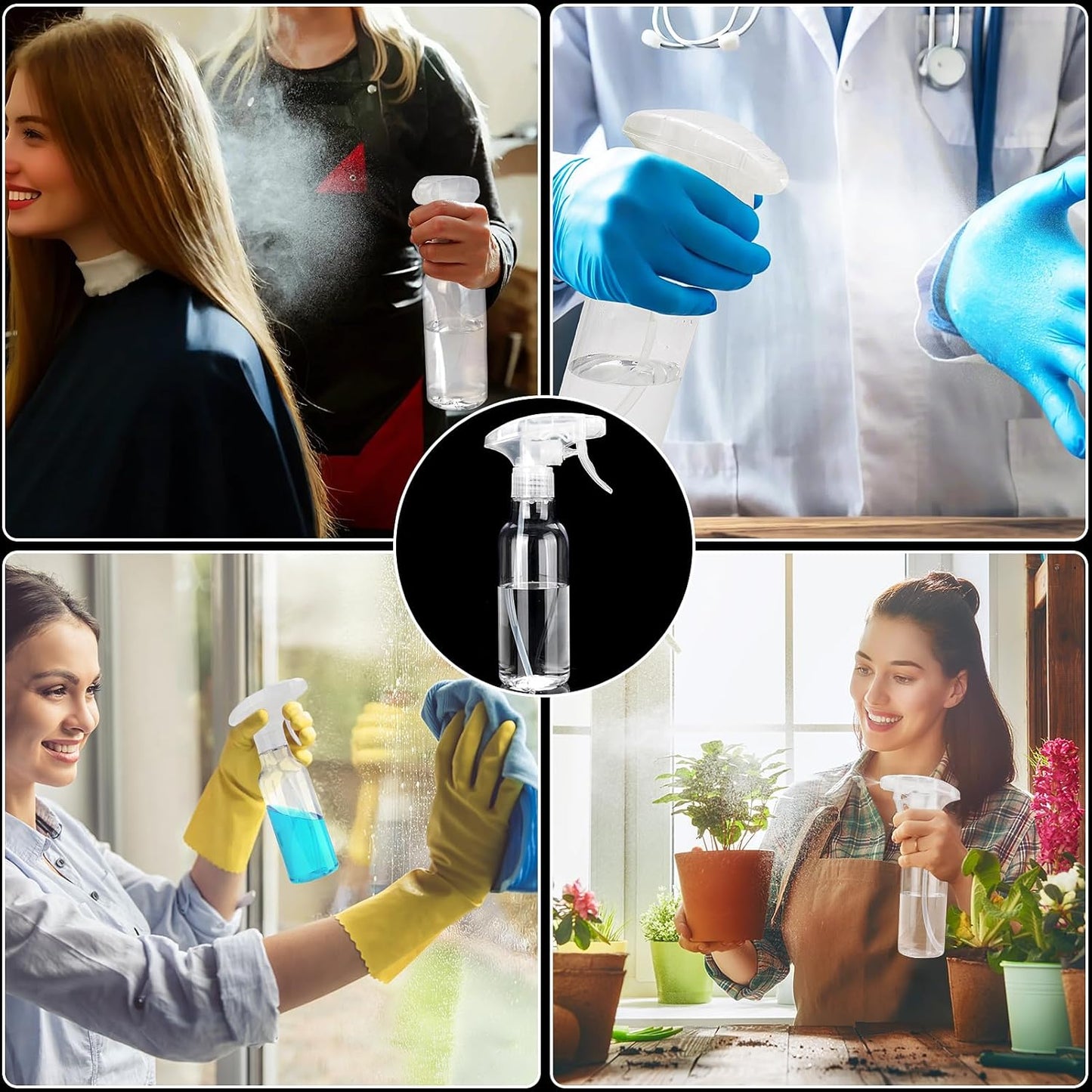 Cosywell 4 Pack Plastic Spray Bottles 8.8oz/260ml Empty Spray Bottle for Cleaning Mist/Stream Heavy Duty Water Spraying Bottle for Cooking Solutions Essential Oils Hair Care(Green Pink Purple White)