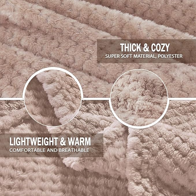 Exclusivo Mezcla Fleece Bed Blanket Twin Size, Super Soft and Warm Blankets for Couch, Sofa and Bed Waffle Textured, Cozy, Fuzzy and Lightweight (Tan, 90x66 Inches)