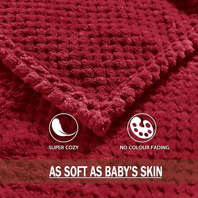 Exclusivo Mezcla Fleece Bed Blanket King Size, Super Soft and Warm Blankets for Couch, Sofa and Bed Waffle Textured, Cozy, Fuzzy and Lightweight (Deep Red, 90x104 Inches)
