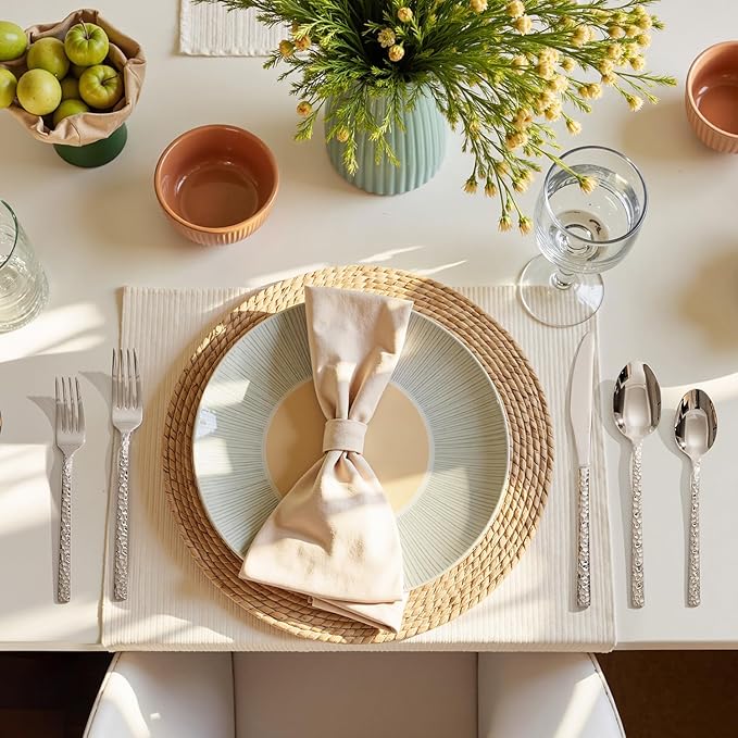 KINGSTONE 40 Piece Hammered Silverware Set, 18/10 Stainless Steel Flatware Set for 8, Cutlery Set for Home, Party, Wedding, Mirror Polished Dishwasher Safe