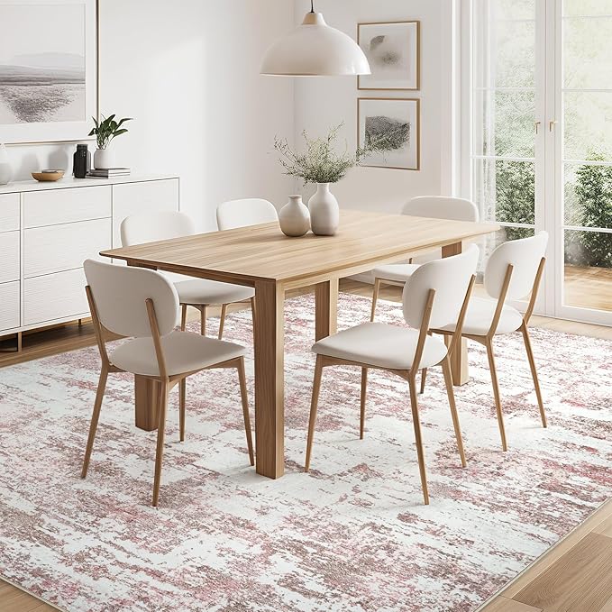 Area Rugs for Living Room: 5x7 Abstract Washable Rug Modern Neutral Large Soft Stain Resistant Non-Slip Backing Machine Table for Bedroom Dining Room Indoor Home Office Carpet - Pink