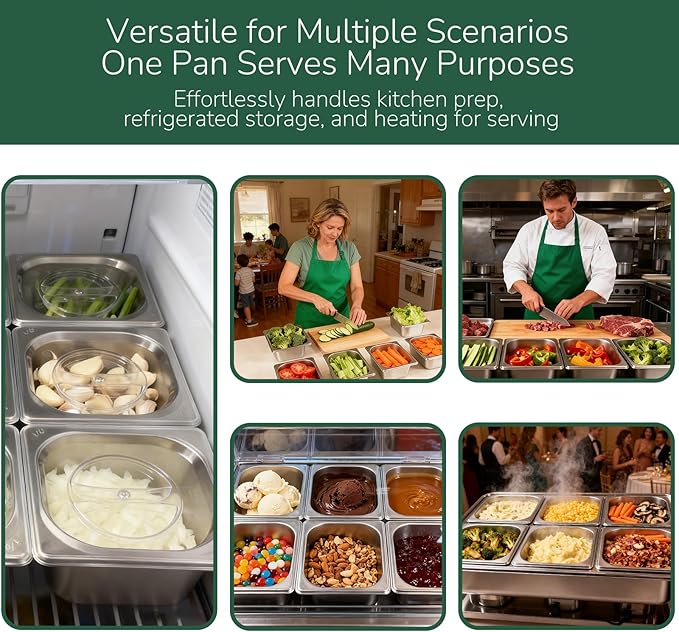 6 Pack Stainless Steam Hotel Pan with Lid, 1/6 Size x 4 Inch Deep Table Steam Pan Restaurant Supplies Reusable Anti Rust Catering Storage for Home, Buffet,Party, Restaurant, Hotel