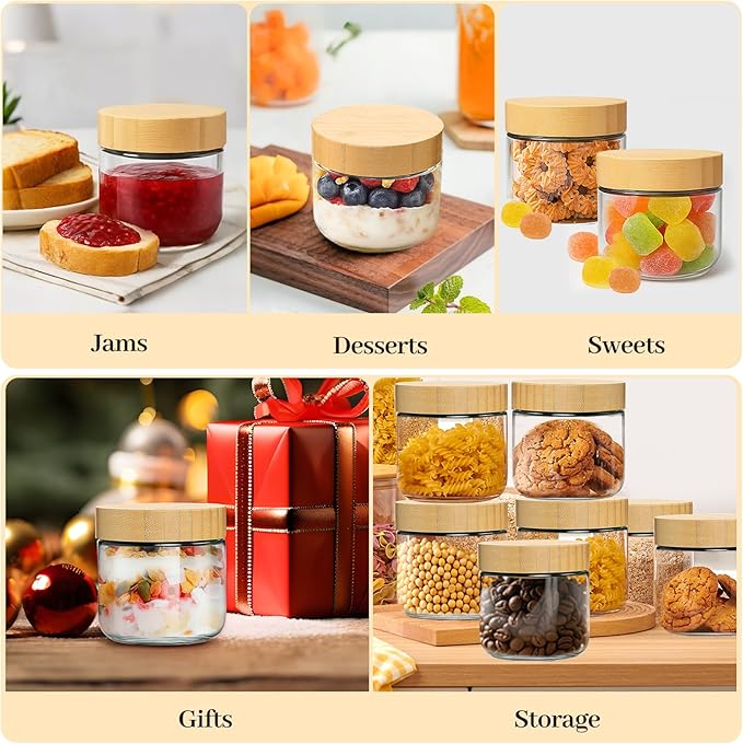12 Pack 10oz Glass Jars with Bamboo Lids, Spoons, Airtight Overnight Oats Containers, Salad & Yogurt Storage, Mason Jars for Snacks, Spices, Meal Prep – Reusable