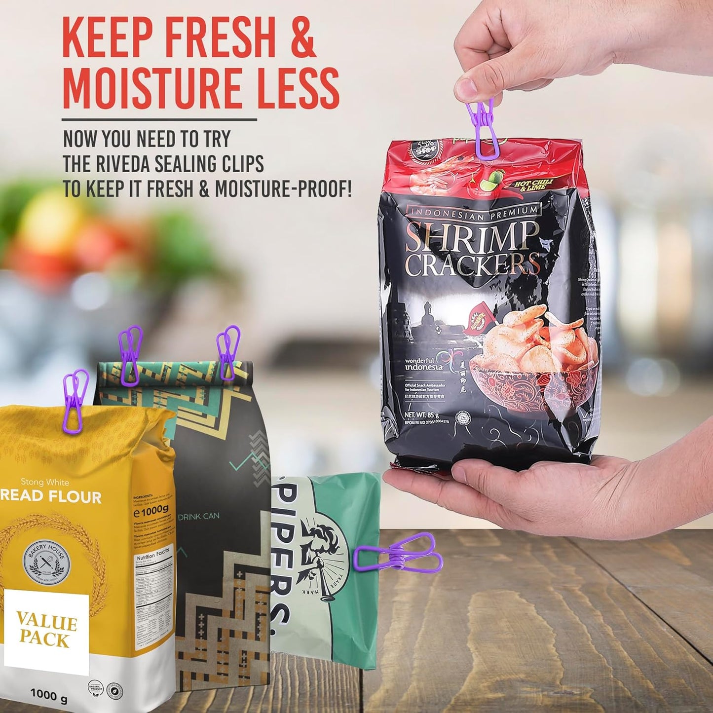 30 Pack Purple Chip Bag Clips for Food - PVC 2 Inch Coated Sealer for Sealing Food - Paper Holder, Clothesline Clip for Laundry Hanging, Kitchen Bags, Multipurpose Clothes Pins