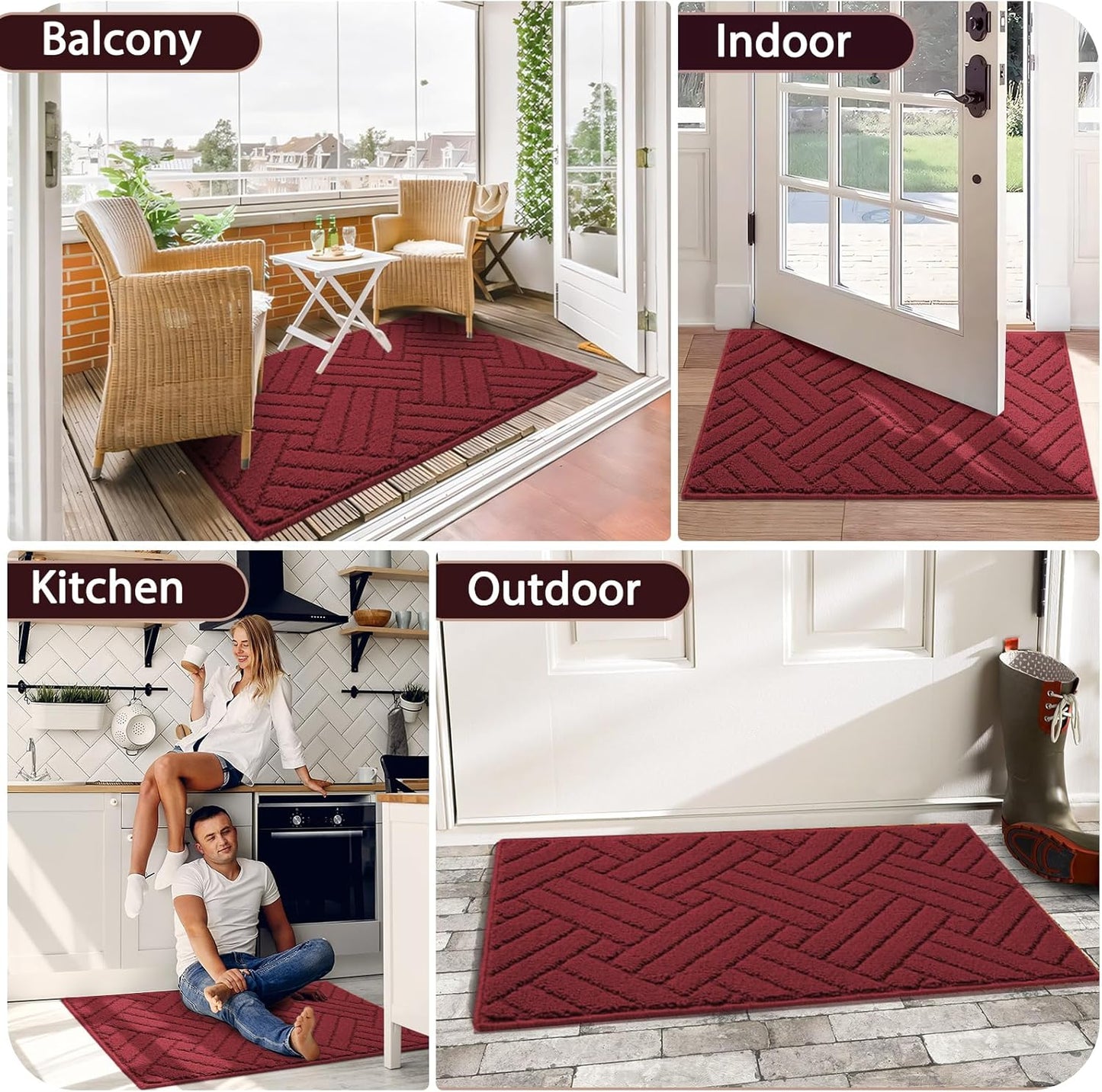 Door Mat Indoor Doormat, Entryway Rug Door Mats Non-Slip Rubber Backing, Low-Profile Entrance Rugs, Absorbent Resist Dirt Doormats Inside Floor Door mat for Entryway Red 24"x36"