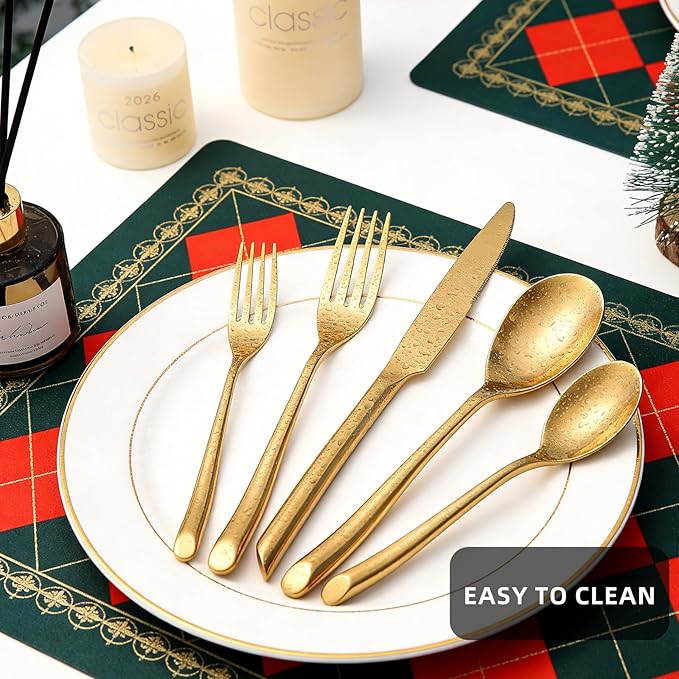 Gold 5-Piece Silverware Set, Elegant Stainless Steel Flatware Set, Cutlery Set Mirror Polished, Dishwasher Safe, Service for 1