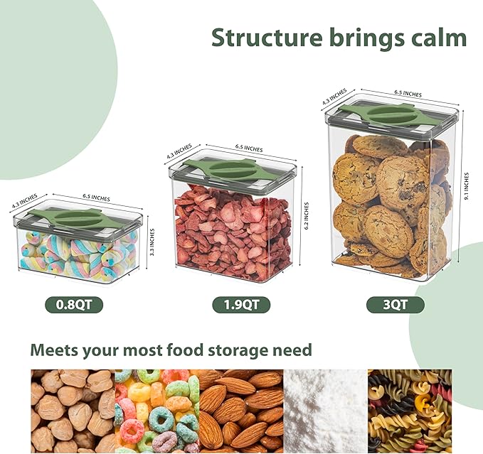 Leakproof Food Storage Container Set with Twist-Lock Lids, 3-Pack BPA-Free Stackable Pantry Canisters for Sugar, Flour, Pasta, Snacks (0.8qt (3.2 Cup), 1.9qt (7.6 Cup), 3qt (12 Cup)- Sand