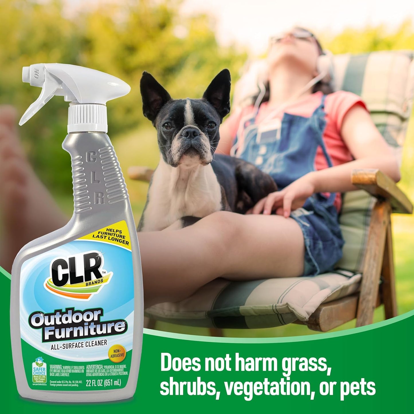 CLR Brands Outdoor Furniture Cleaner, 26 oz. Spray Bottle, Cleans Outdoor Surfaces, Remove Dirt and Grime from Fabric, Wood, Wicker, PVC, Plastic and More
