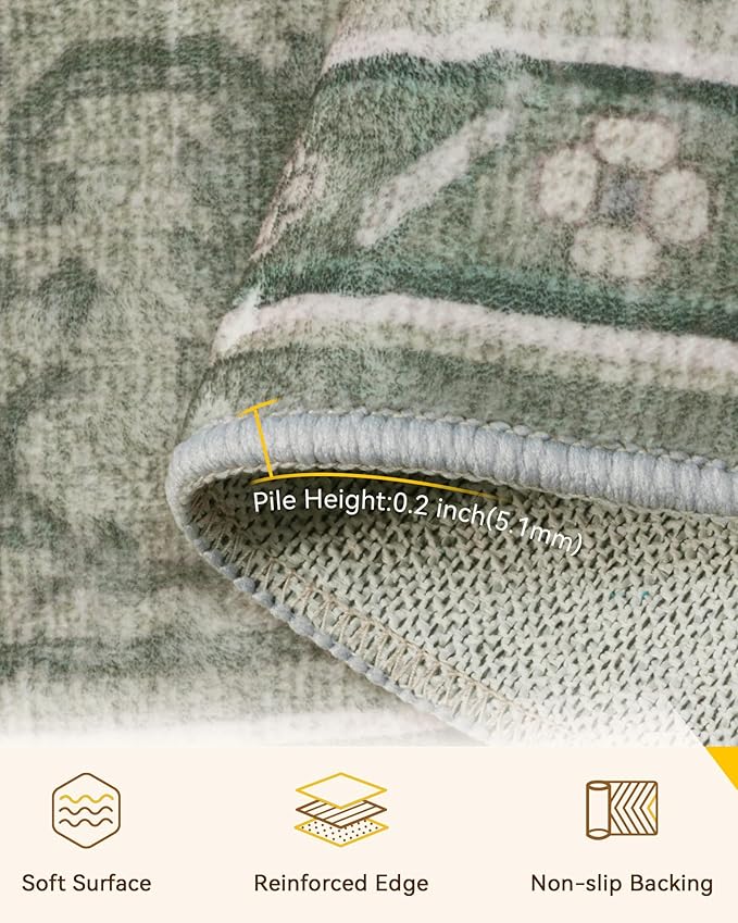 RELEANY Area Rugs 3'x6' Runner Rug Non Slip Washable for Kitchen Hallway Bedroom Beside Laundry Room Bathroom Rug, Floor Carpet, Dark Green Gray