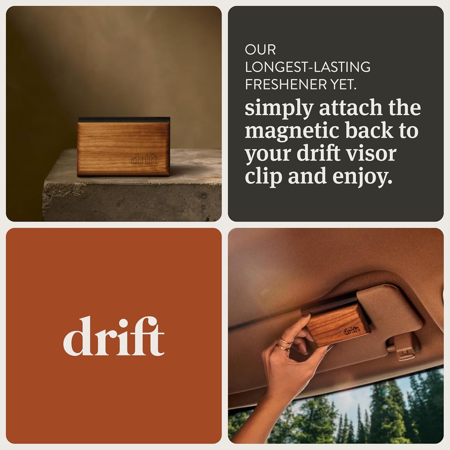 Drift Car Air Freshener - The Original Wood Air Freshener - Car Odor Eliminator - Long Lasting Scent - Auto Accessories - Metal Clip - Essential Oils - Clean Ingredients - Amber Scent Starter Kit