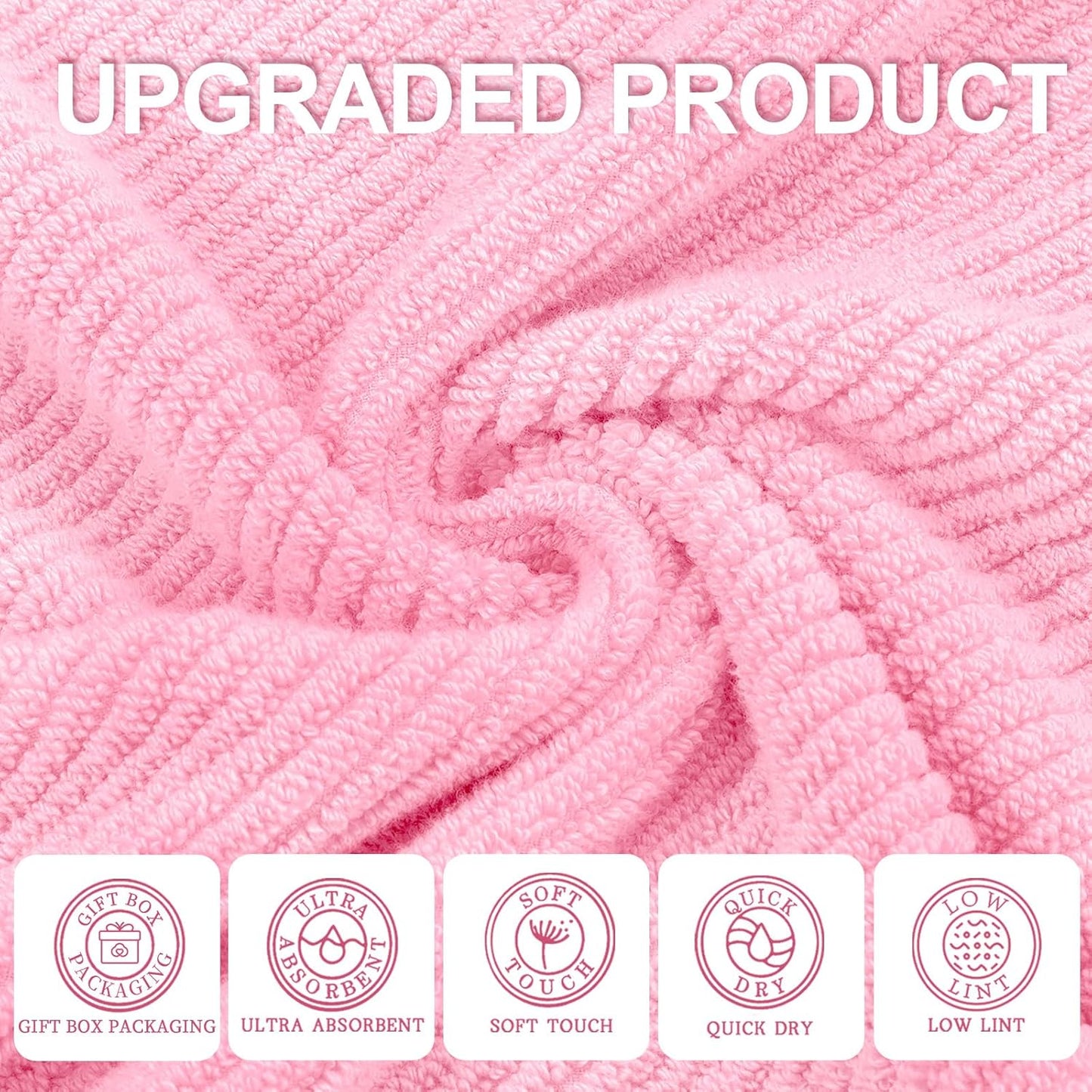 VOOVA & MOVAS Pink Bath Towels Set of 4, Large 30" x 56" - 100% Cotton | Quick Dry | Light Weight | Thick | Soft | Absorbent, Decorative Bath Towels, Towel Gift Set, Baby Pink