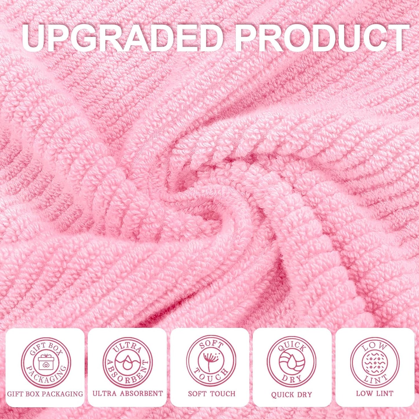 Pink Towels - 100% Cotton, Soft, Quick Dry, Lightweight, Towel Set of 6, 2 Large Bath 30" x 56", 2 Hand 18" x 28", 2 Washcloths 13" x 13", Pink Towels Bathroom Sets, Luxury Towel Gift Set