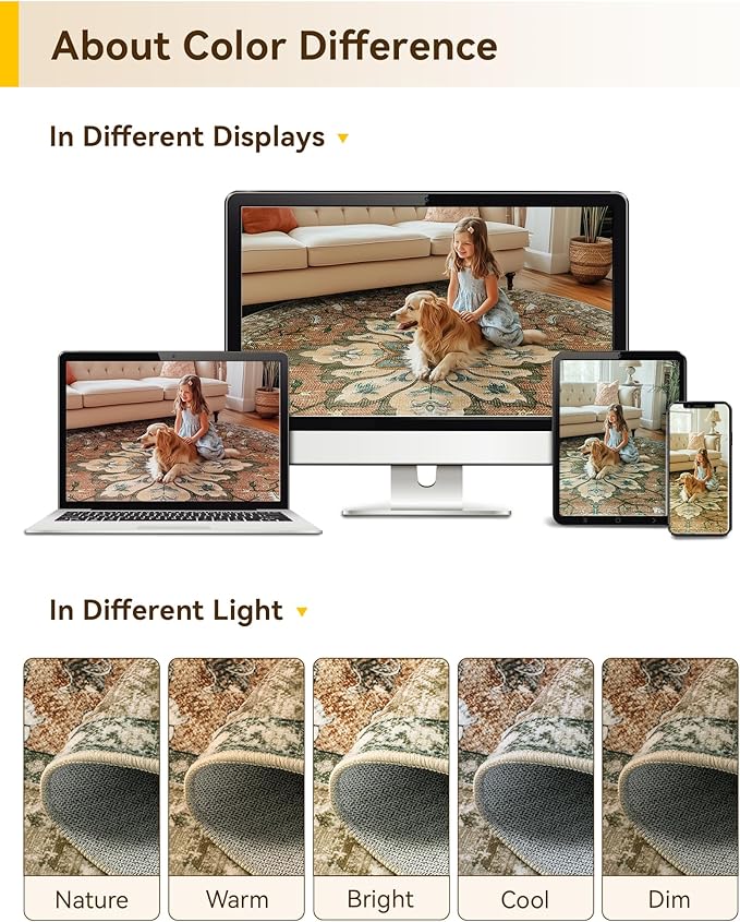 RELEANY Area Rugs 4ft Washable Non-Slip, Floral Vintage Distress Print Pattern Medallion Carpet for Living Room Bedroom Dining Room, Brick Red Rust Neutral Brown Burnt Orange