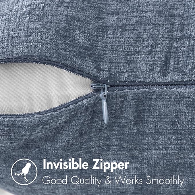 MIULEE Pack of 2 Couch Throw Pillow Covers 20x20 Inch Soft Dark Grey Blue Chenille Pillow Covers for Sofa Living Room Solid Dyed Pillow Cases