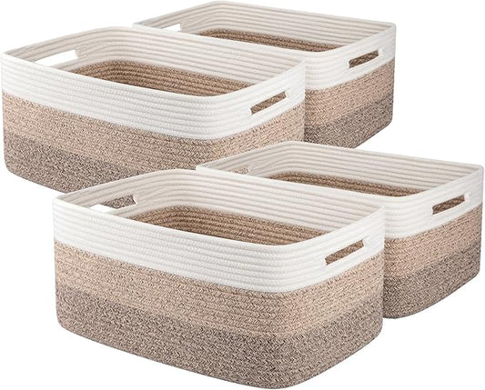 OIASKET Large Storage Basket for Organizing, Woven Rope Basket for Shelves, Closet Organizer Bins for Clothes, Blanket, Toys, Baby Nursery Storage, 17.7" x 13" x 7.87", 4 Packs Gradient Yellow