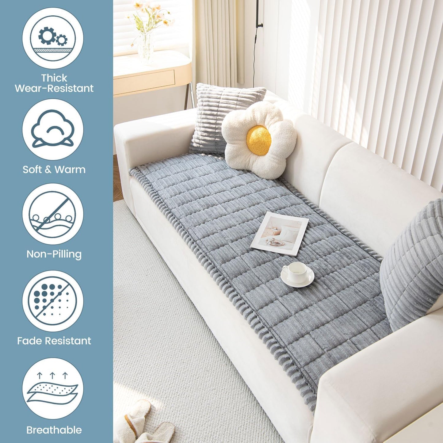 OTOB Couch Covers for Dogs Washable, Non Slip Plush Sofa Cover Kids Pet Friendly Furniture Protector, All Seasons Soft Cozy Fuzzy Sofa Slipcovers Dog Bed Mats (Gray, 31.5" x 63.0'')