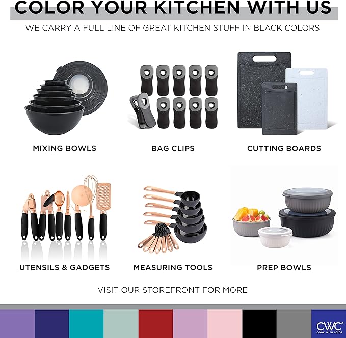 COOK WITH COLOR Prep Bowls with Lids- Wide and Deep Nesting Plastic Small Mixing Bowl Set with Lids, 8 Piece Set - Wide Bowls, Black/White