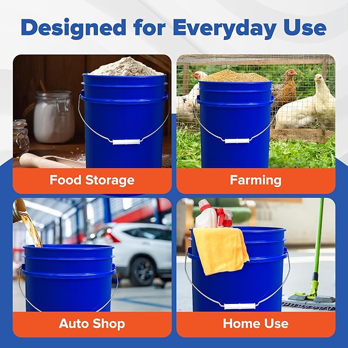 ePackageSupply Premium 5 Gallon Food Grade Plastic Pail with Gamma Seal Lid | Made in USA | BPA-Free | Heavy-Duty 90 Mil | Airtight Stackable Container, 3 Count