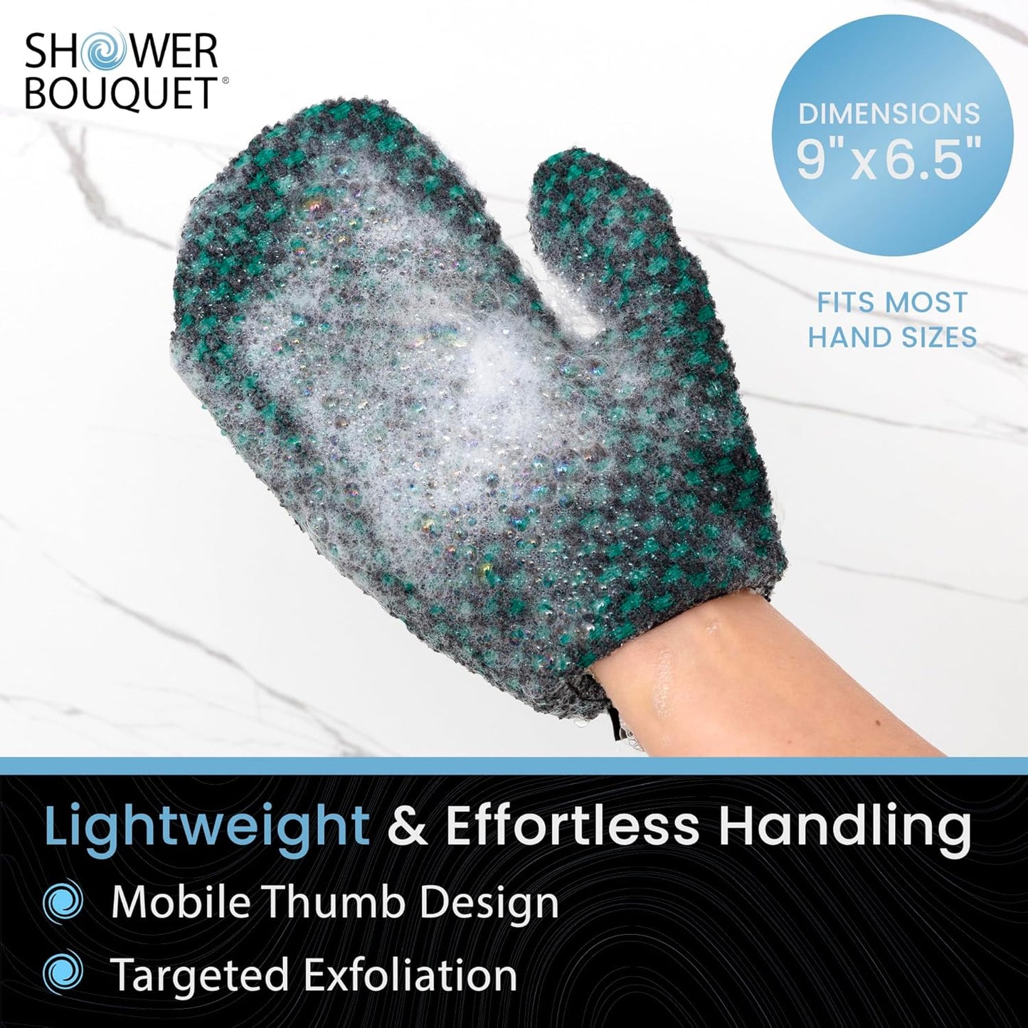 Japanese Exfoliating Mitt for Shower [Green] - Charcoal & Silver Ion Exfoliating Glove - Gentle Exfoliation & Deep Cleansing Shower Mitt - Exfoliating Body Scrubber Glove, Soft Fabric Inside