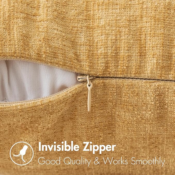 MIULEE Pack of 2 Couch Throw Pillow Covers 18x18 Inch Soft Gold Chenille Pillow Covers for Sofa Living Room Spring Home Decor Couch Solid Dyed Cases