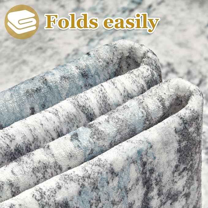 6ft Round Area Rugs for Living Room: 6x6 Abstract Washable Rug Modern Large Soft Stain Resistant Non-Slip Backing Machine Table for Bedroom Dining Room Indoor Home Office Carpet - Blue Grey