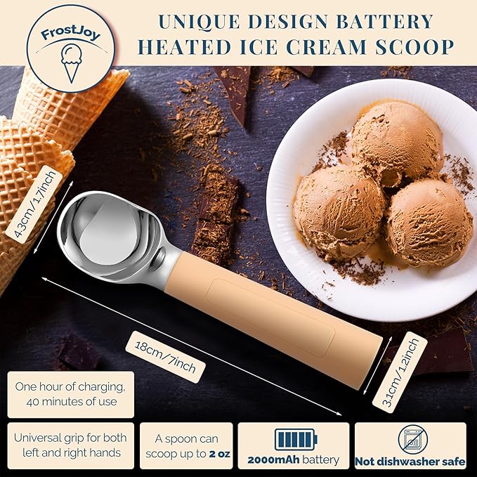 Heated Ice Cream Scoop Rechargeable, Electric Warming Ice Cream Scooper with LED Display, Heats to 158°F for Hard Ice Cream, Easy for Seniors & Kids, IP67 Waterproof (Butter Yellow, 2oz)
