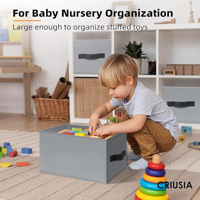 Criusia Large Blanket Storage Basket - 6 Pack Fabric Storage Bins for Closet Shelf, Storage Baskets for Clothes Toys, Home Organization Bins with Handles for Living Room, Nursery, Bedroom