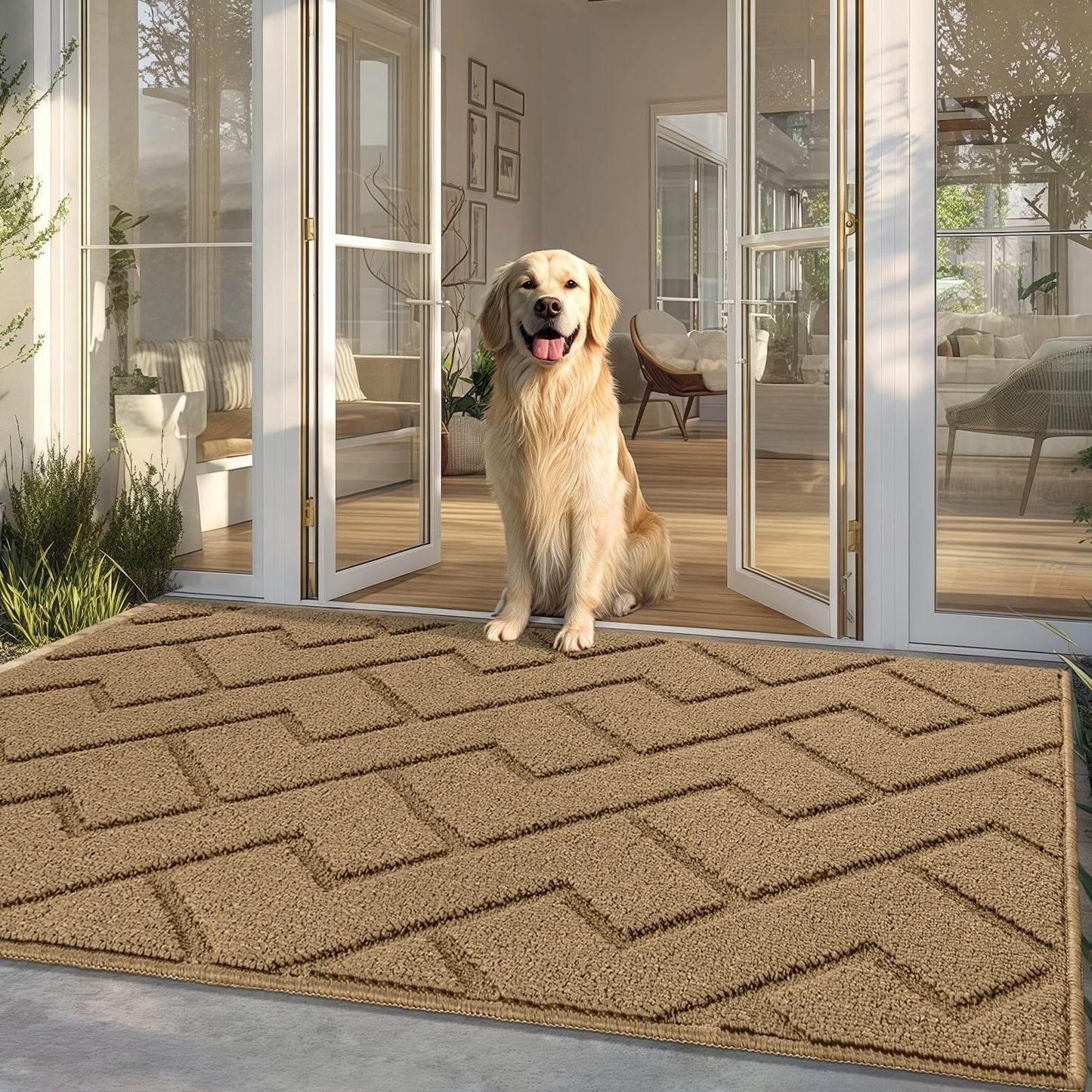 hicorfe Front Door Mat Outside Entrance,36"x59" Absorbent Muddy Dirt Resist Welcome Door Mats Outdoor Indoor,Stain and Fade Resistant,Non Slip Backing Entry Mat Doormat for Entryway(Brown)