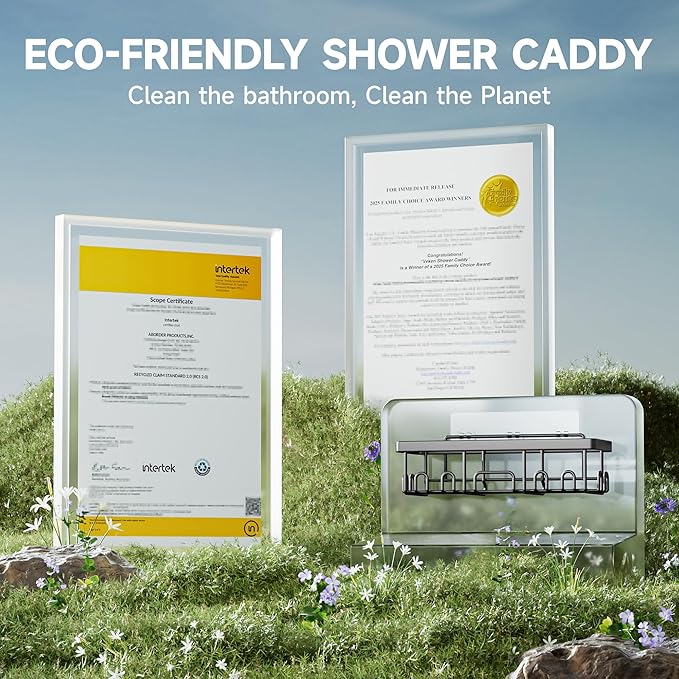 Veken Shower Caddy 6-Pack, Advanced Rustproof Design, No Drilling Adhesive Shelves, Rack with Soap Holder, Large Capacity Bathroom Organizers and Storage, Wall-Mounted Kitchen & Home Decor