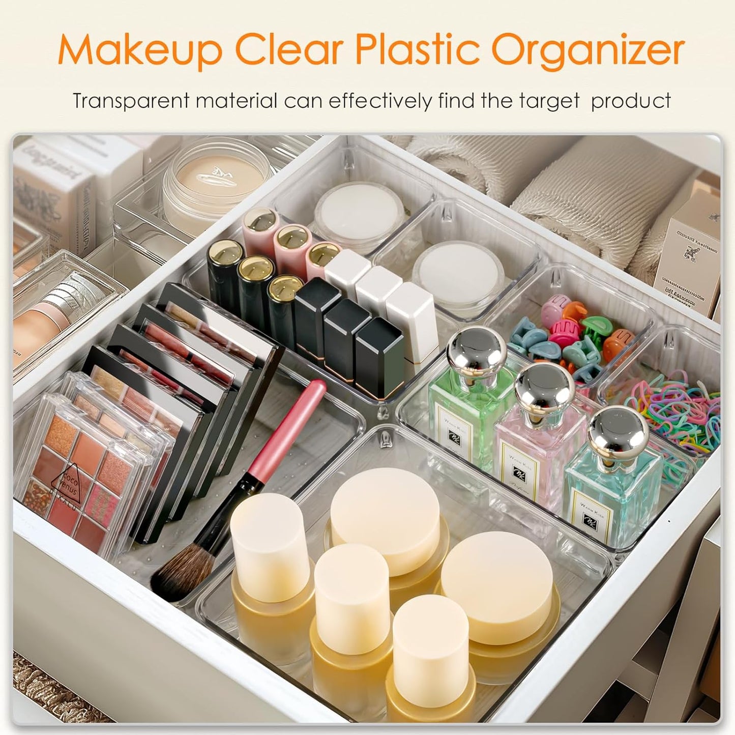 Criusia Drawer Organizer, 26 Pack Clear Plastic Drawer Organizer Bins, Versatile Organization and Storage Trays for Kitchen, Bathroom, Vanity Makeup and Office