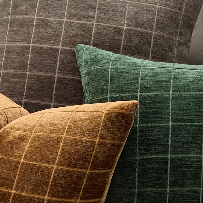 MIULEE Decorative Chenille Check Lumbar Throw Pillow Covers Vintage Plaid Couch Pillows 12x20 Inch Set of 2 Neutral Boho Cushion Covers Modern Spring Home Decor for Sofa Bed Living Room Moss Green