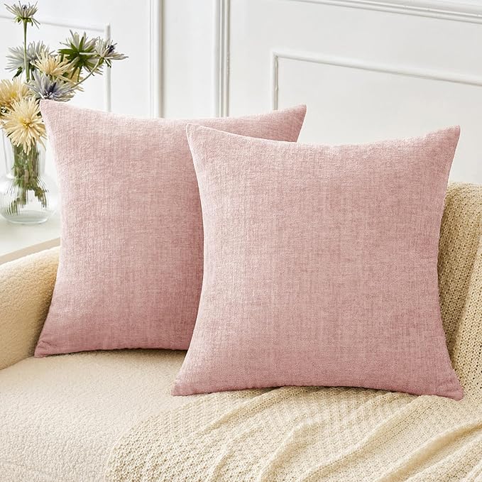 MIULEE Pack of 2 Couch Valentines Throw Pillow Covers 18x18 Inch Soft Spring Pink Chenille Pillow Covers for Sofa Living Room Solid Dyed Pillow Cases