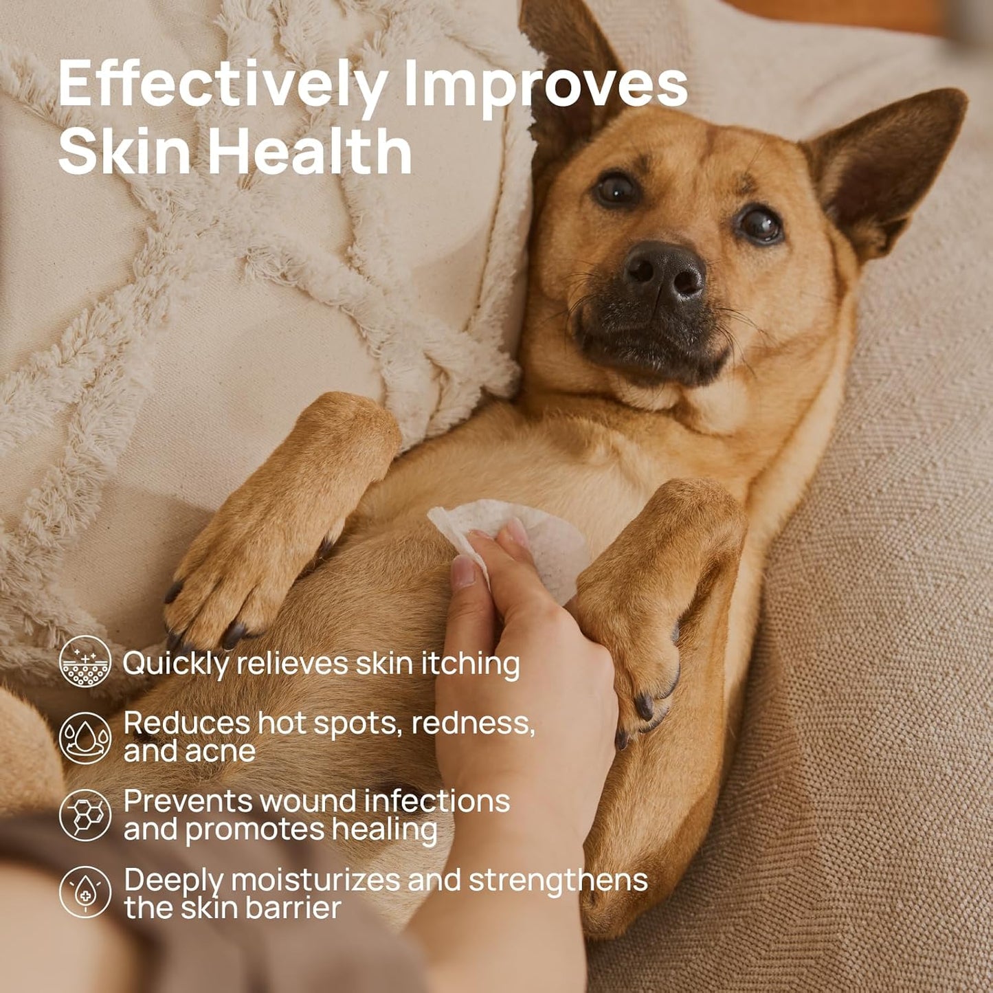 HICC PET Itch Relief Wipes for Dogs & Cats, Rapidly Relieves Itching, Soothes Hot Spots and Skin Irritations, Hypoallergenic Hot Spot Treatment Cleaning Wipes, Alleviate Dry Itchy Skin - 100 Count