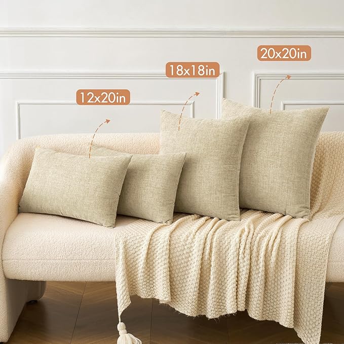 MIULEE Pack of 2 Beige Throw Pillow Covers 12x20 Inch Soft Pillow Covers for Sofa Living Room Spring Home Decor Couch Solid Dyed Cases