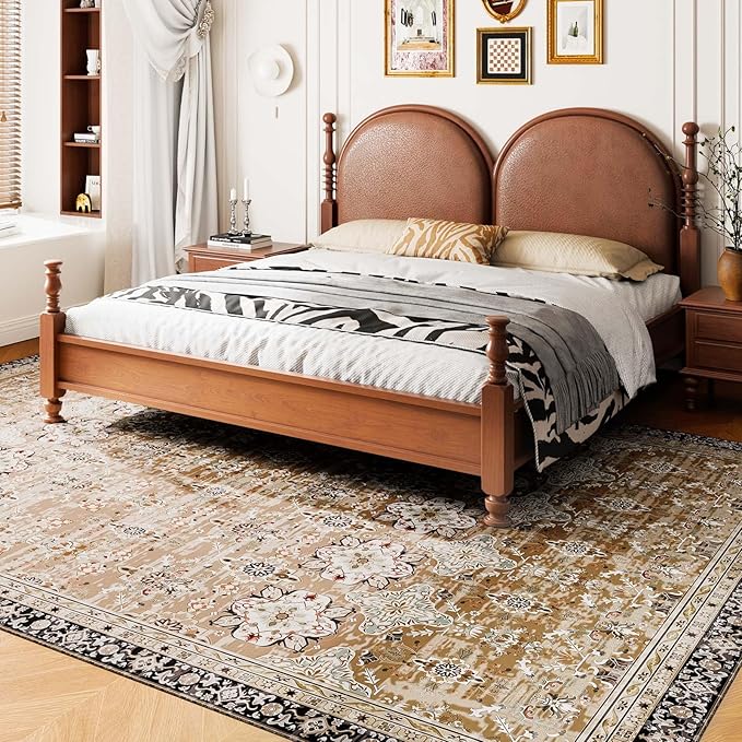 VEVOR 9 x 12 ft Area Rug Large Washable Rug Non-Slip and Tear-Resistant Soft Carpet Pet & Child Friendly Vintage Area Rugs Indoor Mat for Bedroom Living Room Kids Room Office Brown Green