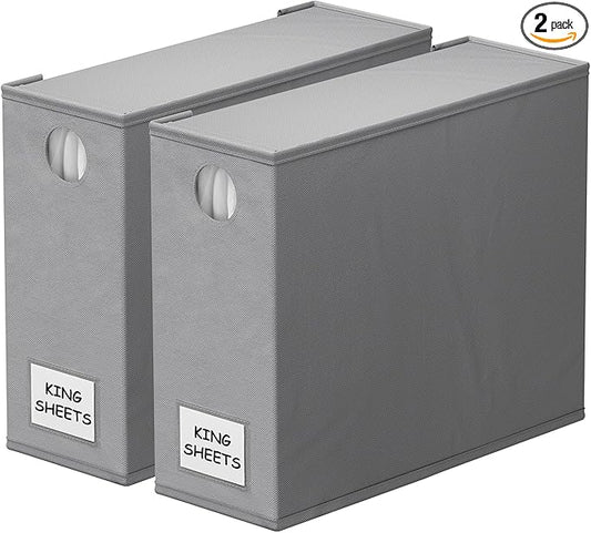 SpaceAid 2 Pack Bed Sheet Organizers and Storage, Foldable Sheet Organizer for Linen Closet, Sheets Set Folder Keeper with Window XL (Queen & King Size) Organizing Bedding Container, Gray