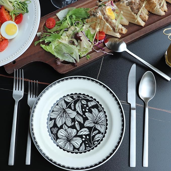 Stainless Steel Flatware Set Hand Forged 18/10 Silverware Set Cutlery Set Silver Cuboid Handle Matte Finished 20 Pieces Service for 4