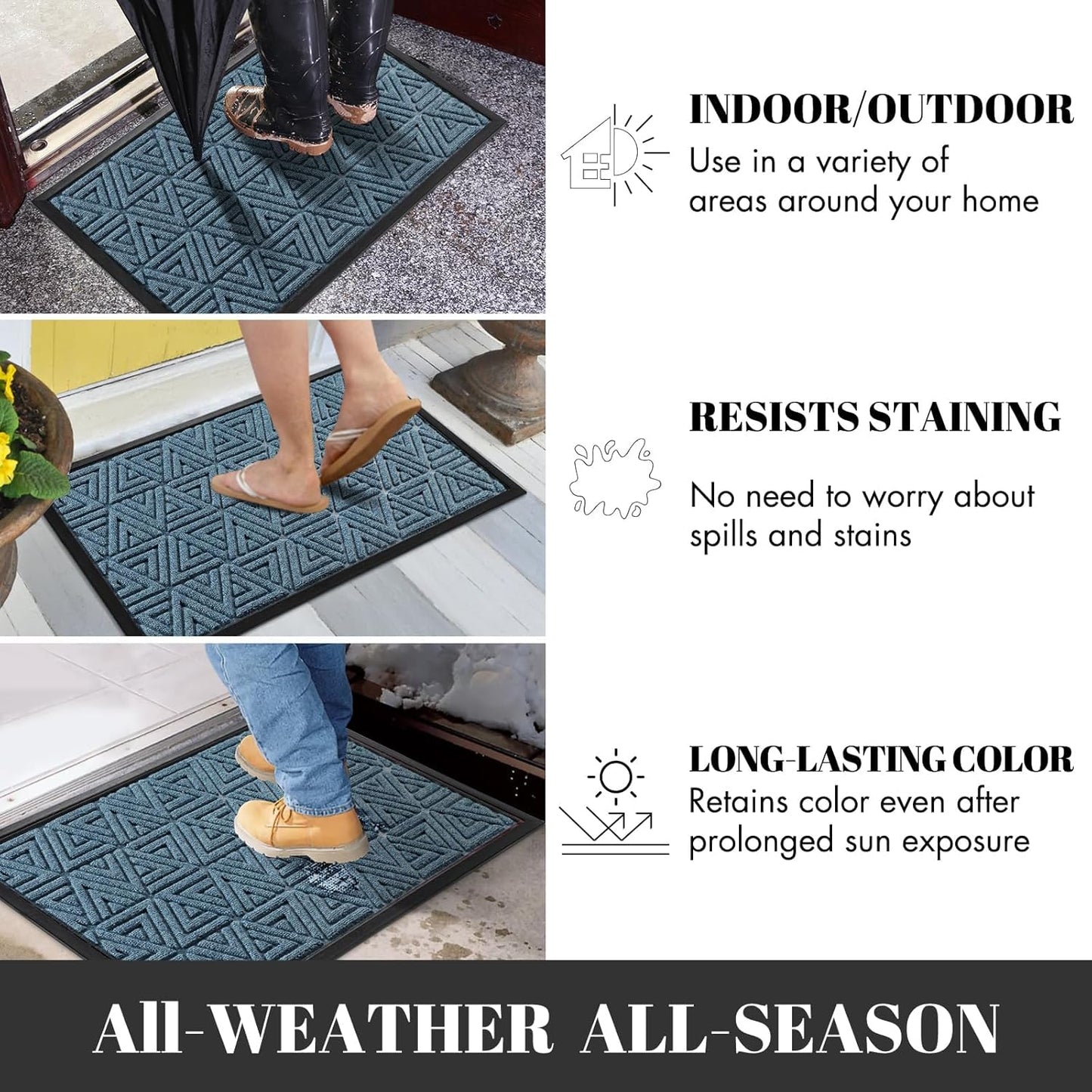 Yimobra Large Door Mat 47x24, All-Weather Waterproof Non-Slip Welcome Matt Outdoor, Heavy Duty Non Slip Doormat for Entryway for Patio and Garage Indoor, Easy Clean, Mix Blue