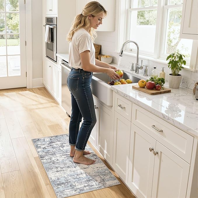 Washable Area Rugs: 2x3 Abstract Modern Soft Stain Resistant Non-Slip Backing for Living Room Entryway Bedroom Nursery - Blue Grey