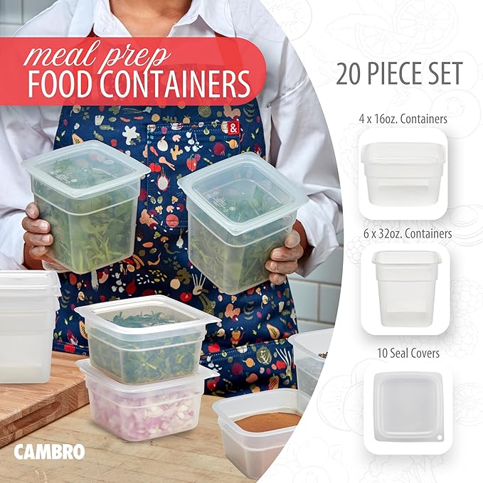 Cambro Food Storage Storage Containers with Lids - Translucent (Microwave Safe and BPA-Free) - 16 and 32 oz (ounce) Food Storage Container - (20 Piece Set)