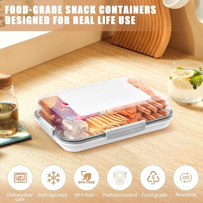 Airtight Snack Storage Container with Cutting Board Lid – Dishwasher Safe, Stackable Food Box with Ice Pack Compartment & Removable Divider for Fridge, Picnic & Travel