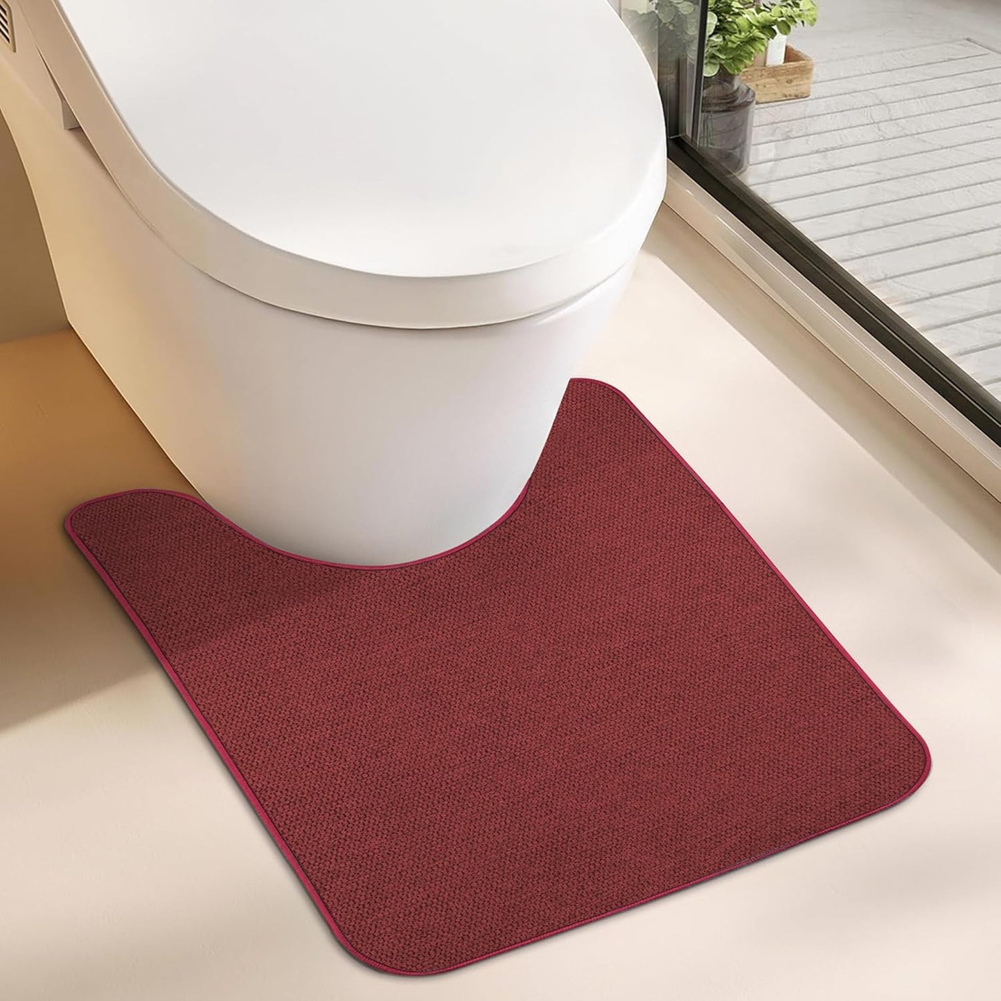 Toilet Rugs U Shaped Bathroom Rug,Machine Washable Non Slip Quick Dry Super Absorbent Ultra Thin Toilet Mats for Bathroom Toilet.Red,1'8"x2'(20x24inch)