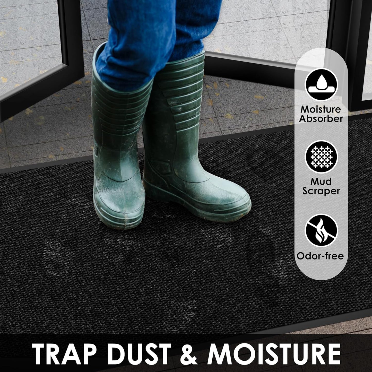 3′ x 22′ Front Door Mat Indoor Outdoor Entrance, Commercial Floor Mat Heavy Duty Dirt Trapper Entryway Doormat, Custom Size Non Slip Rubber Backing Welcome mat, Door Mat for High Traffic Area